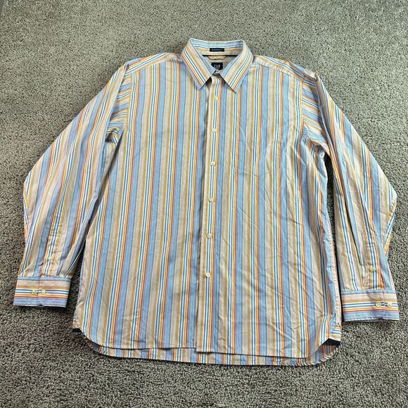 GAP Other - GAP Button Up Shirt Mens Large 16 Blue Orange Vertical Striped Classic Fit
